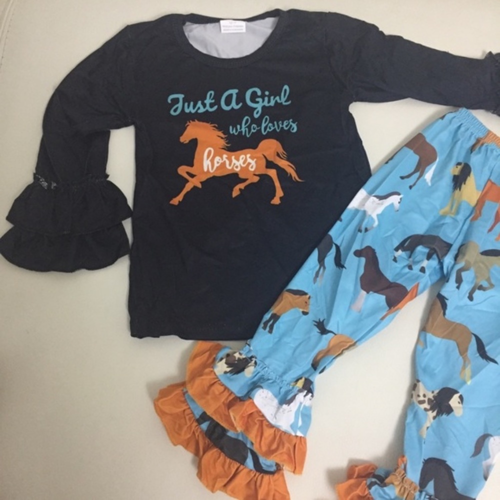 Boutique Horse Ruffle cute girl pants set - Picture 5 of 6